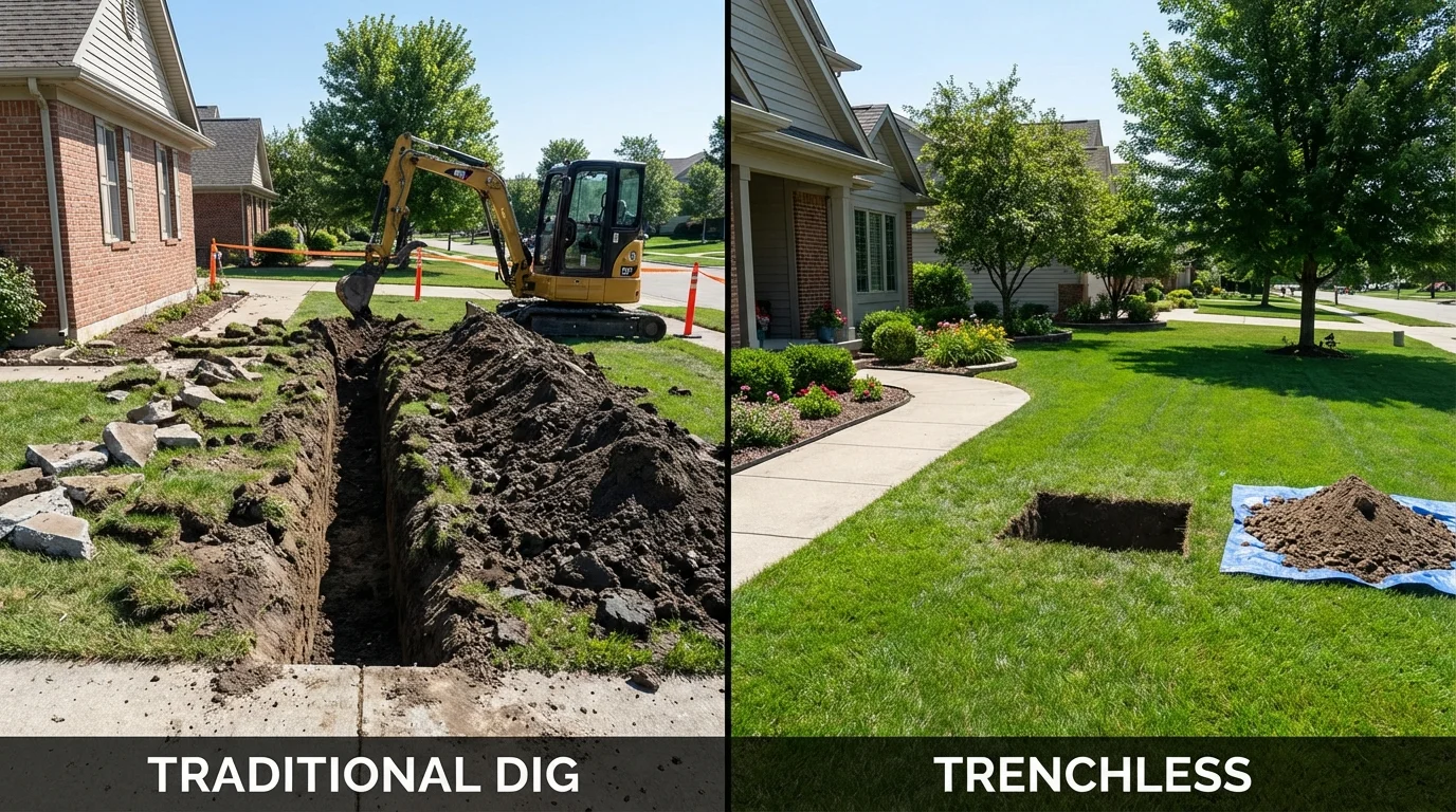 Trenchless sewer repair with minimal yard damage versus traditional excavation in Fairfield Bay, AR